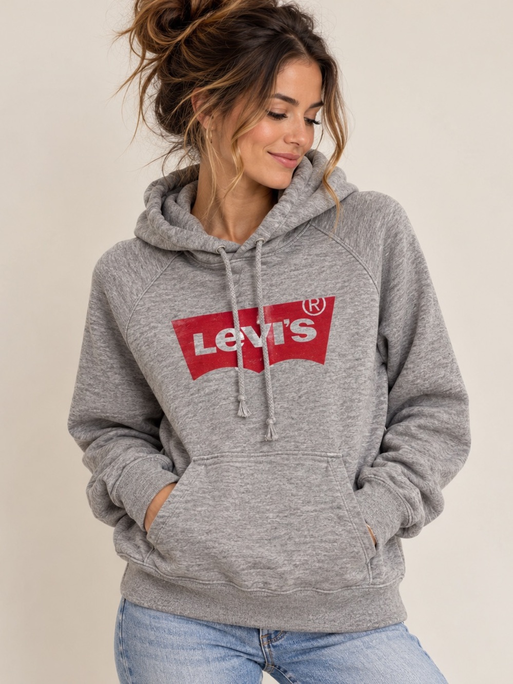 Levi’s Oversized Batwing Logo Cotton Hoodie Heather Grey
